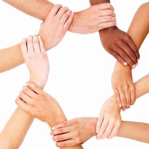 Group of human hands showing unity